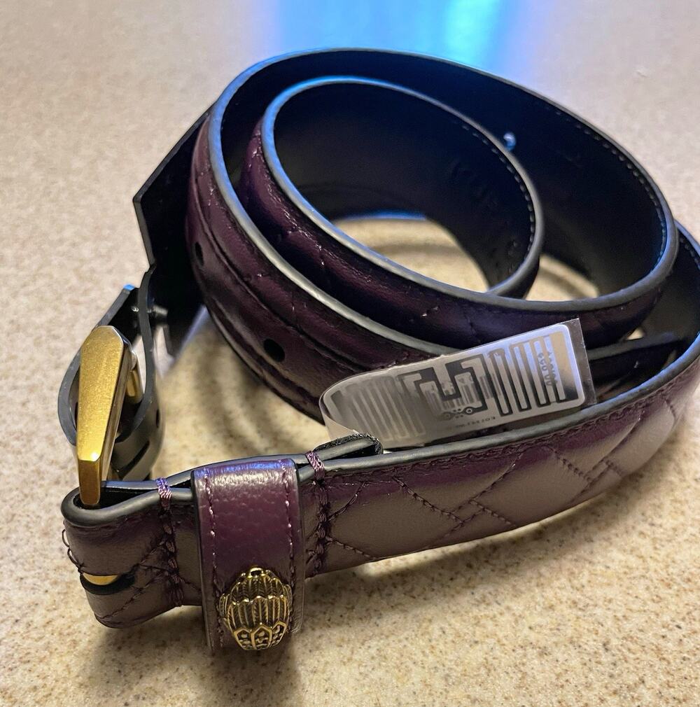 Kurt Geiger London Women’s Purple Quilted Leather Belt Gold Buckle S/M